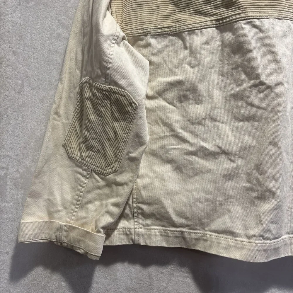 Madewell Women’s Cotton Chino Boxy Shirt Jacket Natural Size Large Elbow Patches